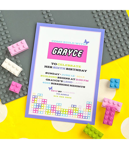 Modern Building Brick Girls Birthday Party Printable Invitation